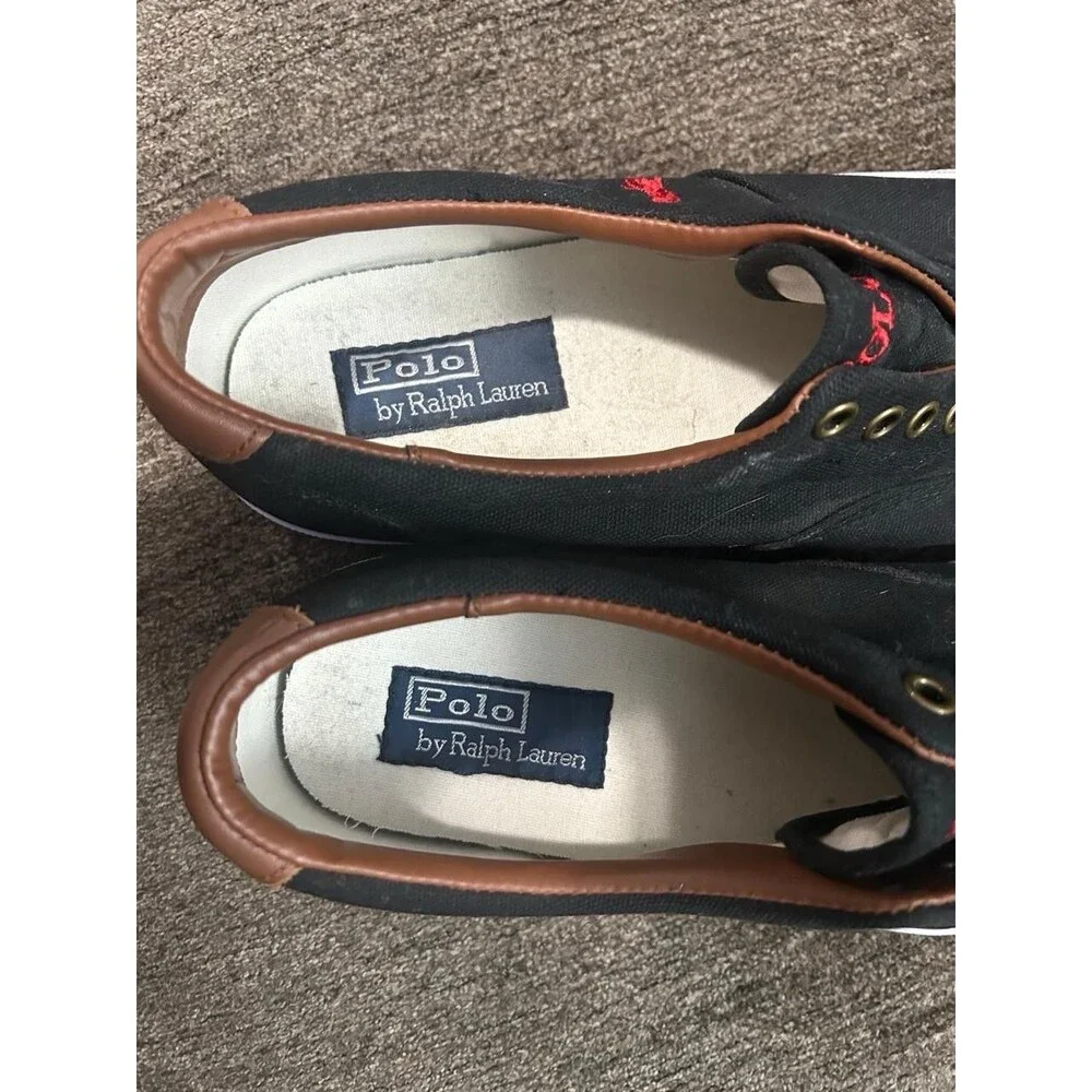 Polo Ralph Lauren Men's Vito Black Canvas Red Logo Casual Laceless Sneaker 11